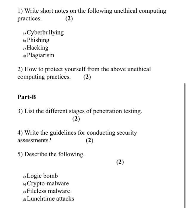 Solved 1) Write short notes on the following