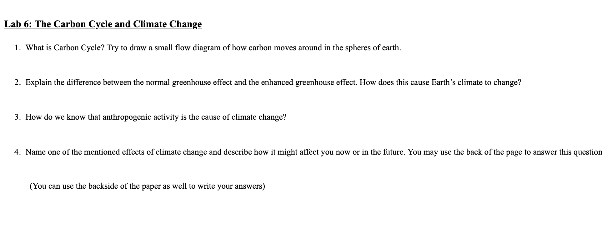 Solved Lab 6: The Carbon Cycle and Climate ChangeWhat is | Chegg.com