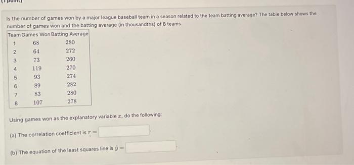 Solved Is the number of games won by a major league baseball | Chegg.com