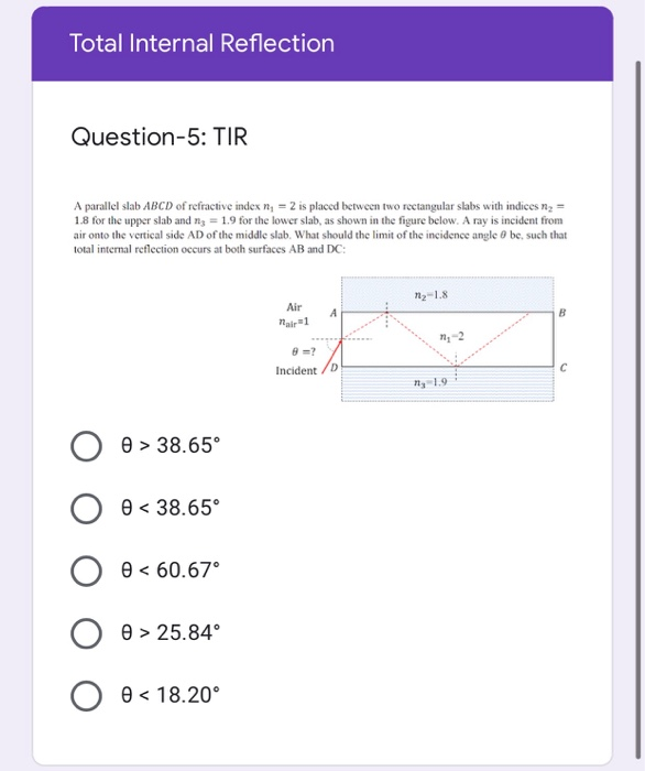 Total Internal Reflection Sample Problems Solved Total Internal Reflection Question-5: TIR A parallel | Chegg.com