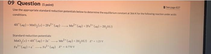 Solved 09 Question (1 point) See page 837 Use the | Chegg.com
