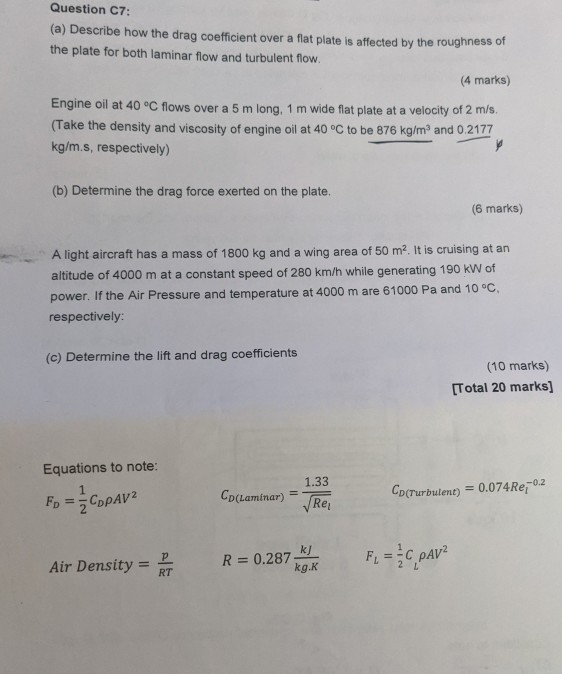 Solved Question 07: (a) Describe how the drag coefficient | Chegg.com