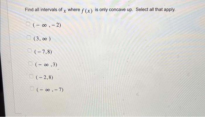 Solved this graph.Find all intervals of x where f(x) is only | Chegg.com