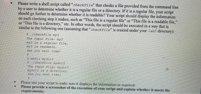 Solved Please write a shell script called "checkFile" that | Chegg.com