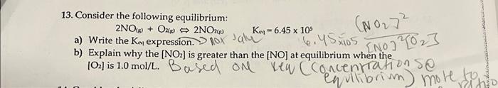 Solved 13. Consider The Following Equilibrium: B) Explain | Chegg.com