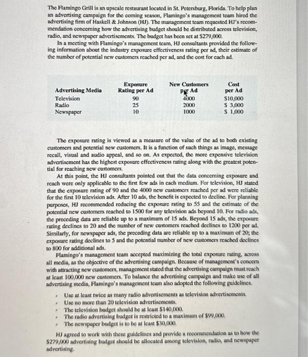 Solved a. Formulate a linear programming model (identify and | Chegg.com