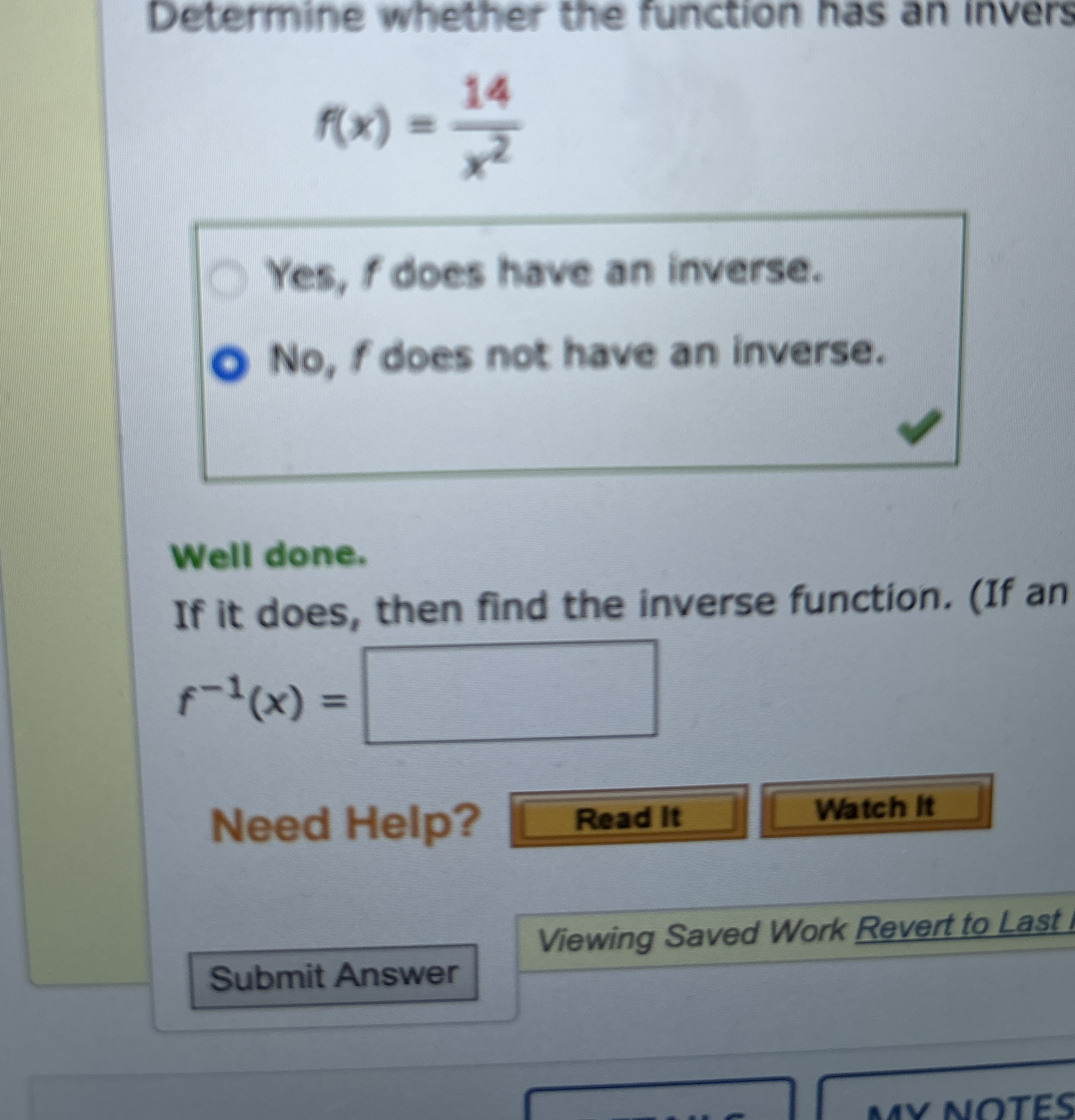 Solved Determine whether the function has an | Chegg.com
