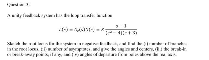 Solved A unity feedback system has the loop transfer | Chegg.com