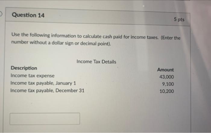 Solved Question 14 5 pts Use the following information to | Chegg.com