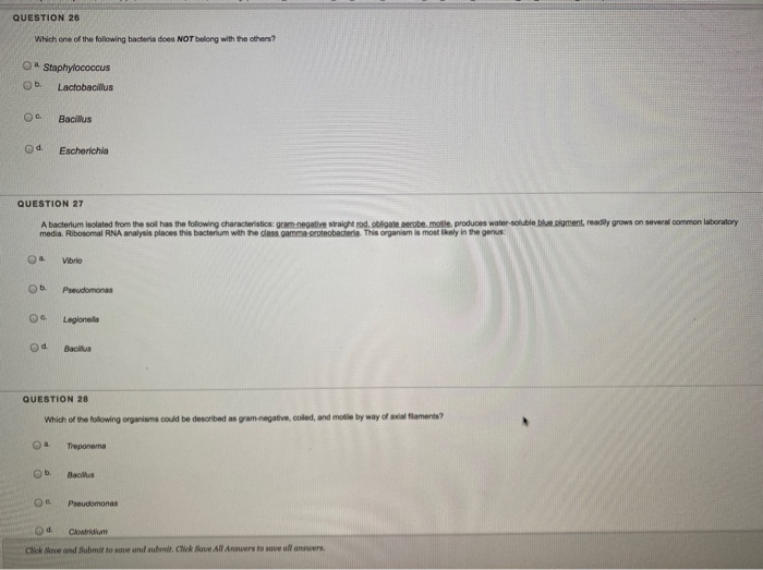 Solved QUESTION 26 Which one of the following bacteria does | Chegg.com
