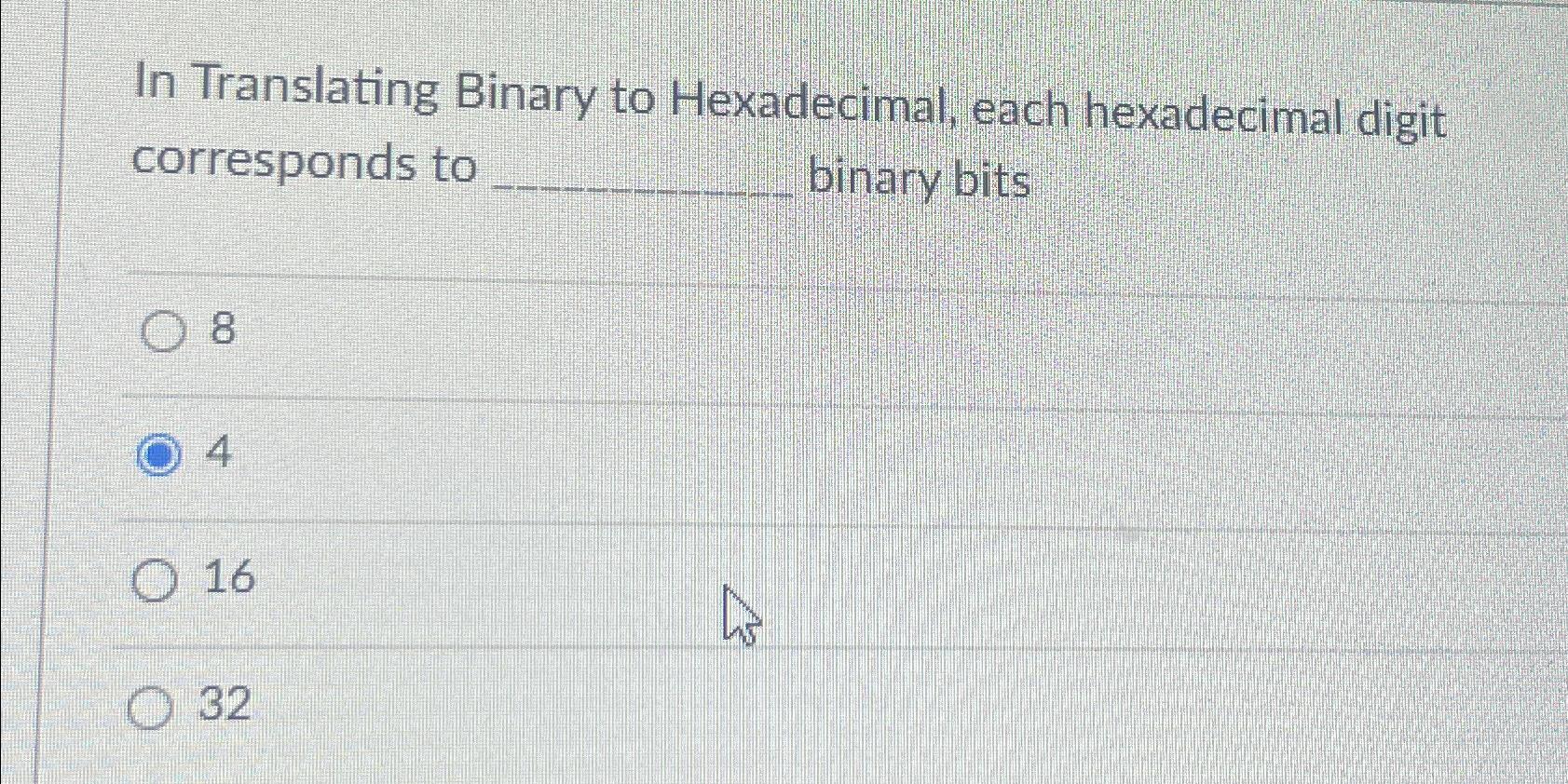 Solved In Translating Binary To Hexadecimal, Each | Chegg.com