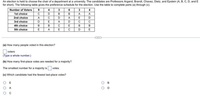 Solved An election is held to choose the chair of a | Chegg.com