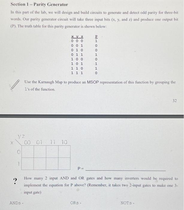 Solved Section 1 - Parity Generator In this part of the lab, | Chegg.com
