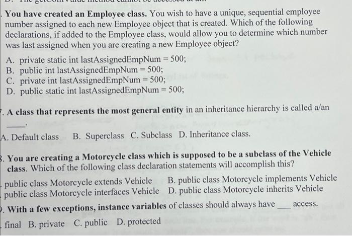 Solved You have created an Employee class. You wish to have | Chegg.com