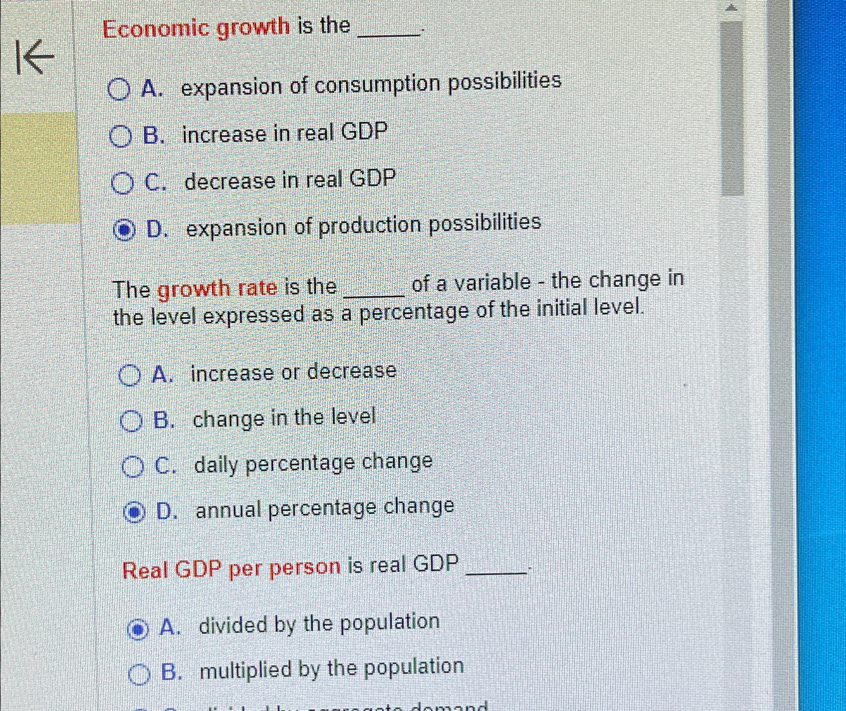 Solved Economic growth is theA. ﻿expansion of consumption | Chegg.com