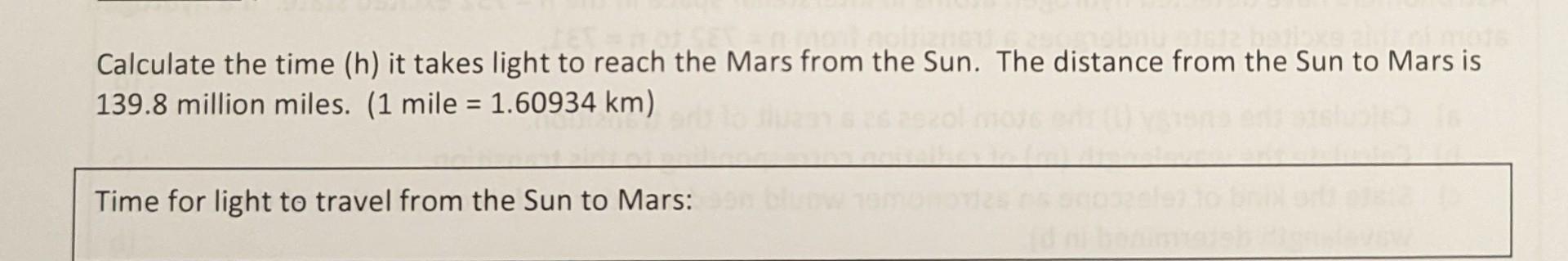 time it takes light to travel from sun to mars