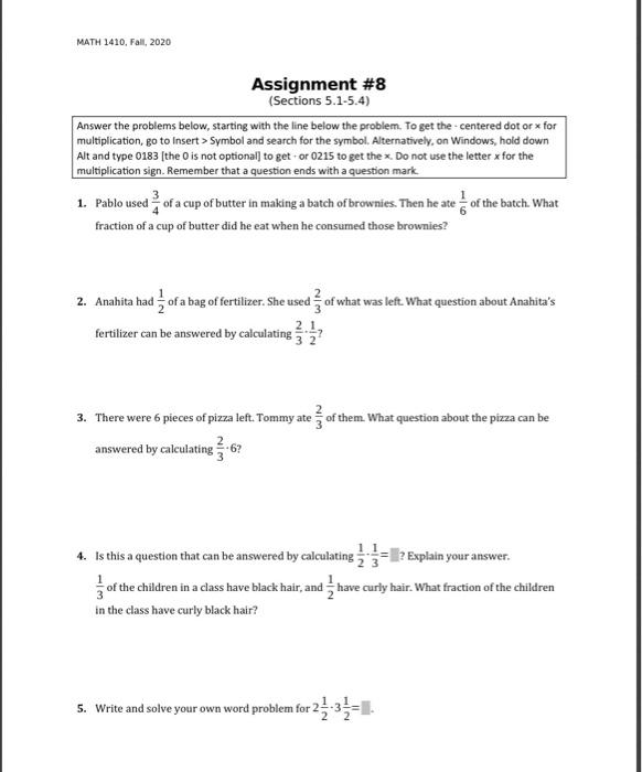 Solved MATH 1410, Fall, 2020 Assignment #8 (Sections | Chegg.com