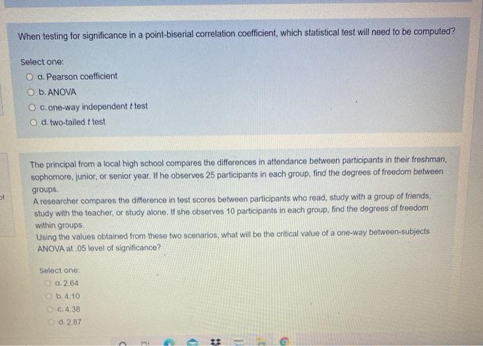 Solved When testing for significance in a point-biserial | Chegg.com
