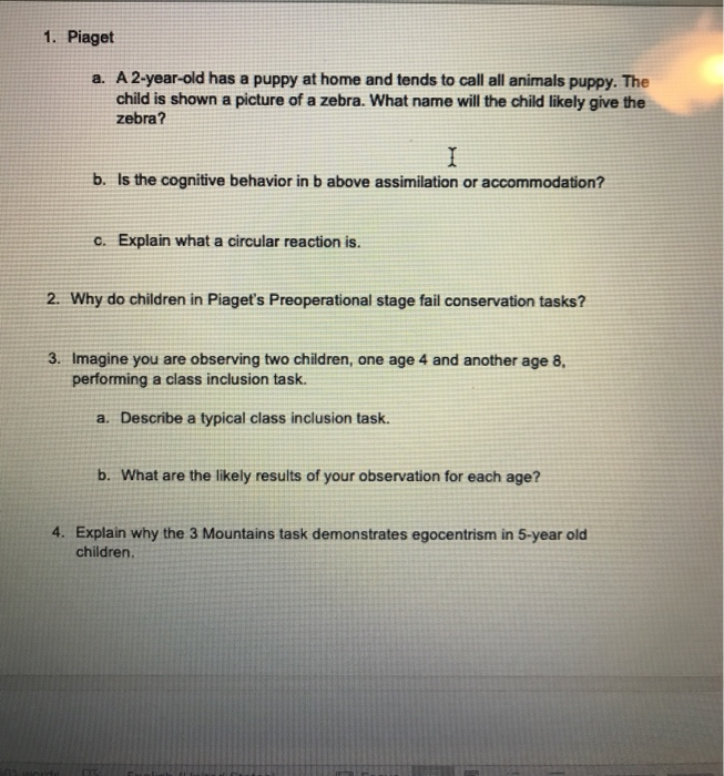 Solved 1. Piaget a. A 2 year old has a puppy at home and Chegg