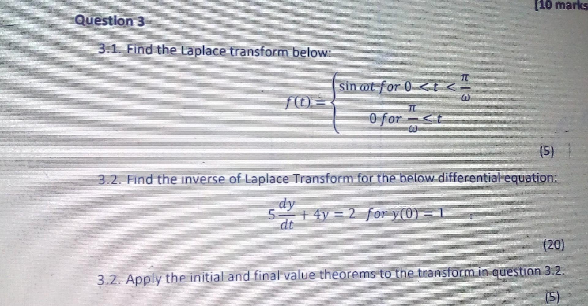 Solved 3.1. Find The Laplace Transform Below: \\[ | Chegg.com