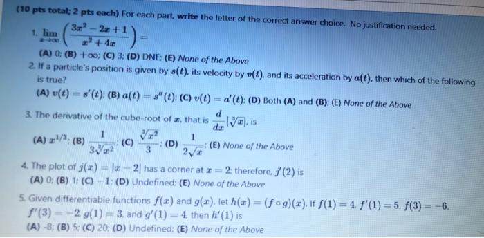 Solved #')- (10 pts total: 2 pts each) For each part, write | Chegg.com