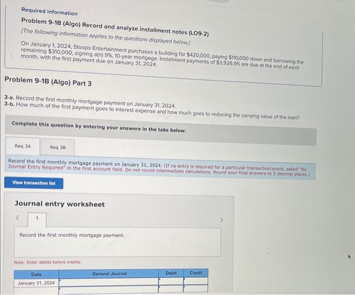 Solved Required Information Problem 9-1B (Algo) Record And | Chegg.com