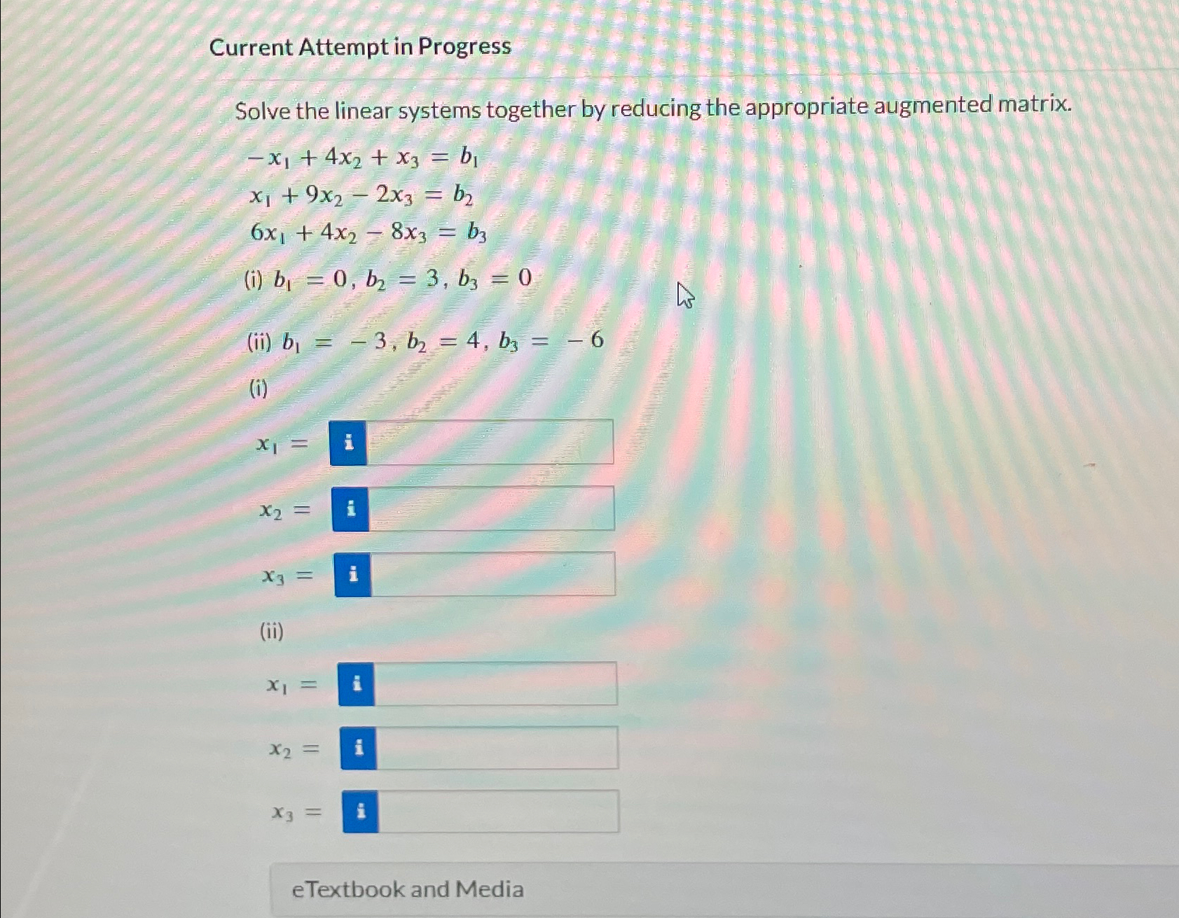 Current Attempt in ProgressSolve the linear systems | Chegg.com