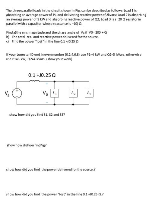 Solved The three parallel loads in the circuit shown in Fig. | Chegg.com