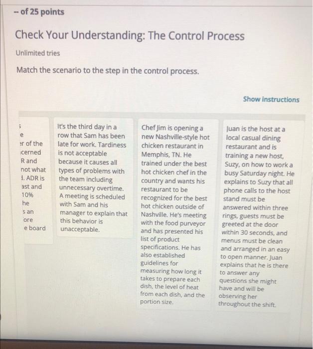 Solved Match the scenario to the step in the control | Chegg.com