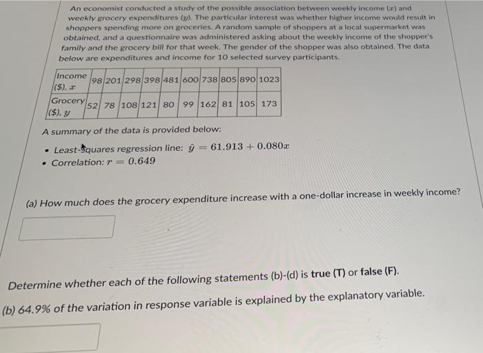 Solved An economist conducted a study of the possible | Chegg.com