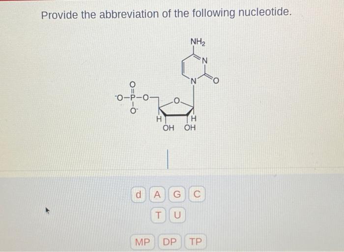 Solved Provide the abbreviation of the following nucleotide. | Chegg.com