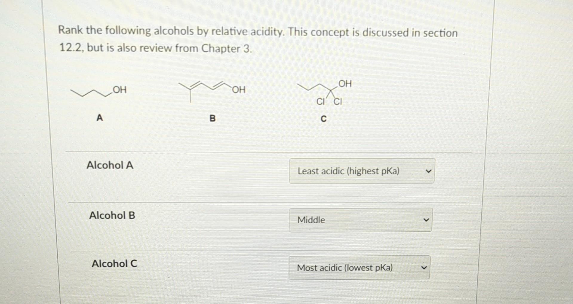 Solved Rank The Following Alcohols By Relative Acidity. This | Chegg.com