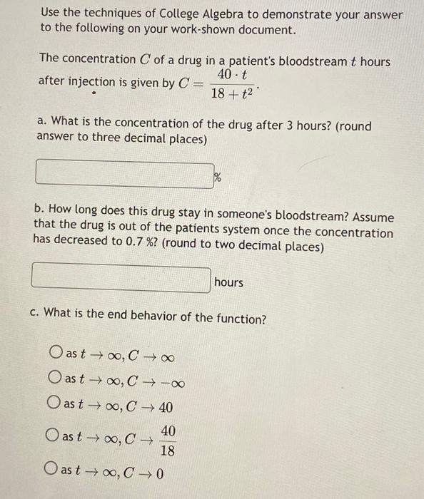 Solved Use the techniques of College Algebra to demonstrate | Chegg.com