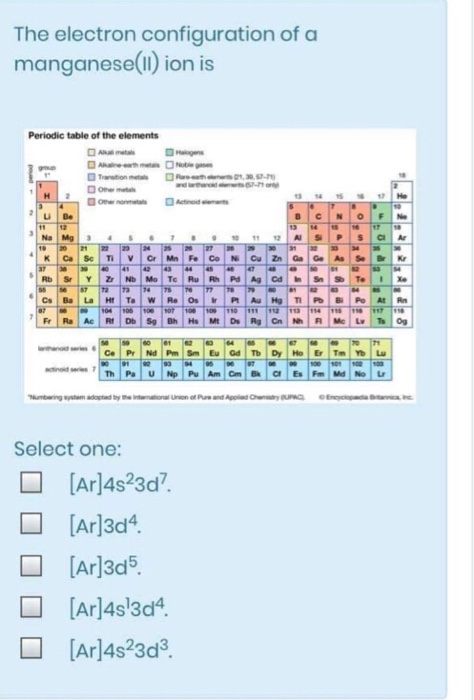 Solved The Electron Configuration Of A Manganese Ll Ion Chegg Com