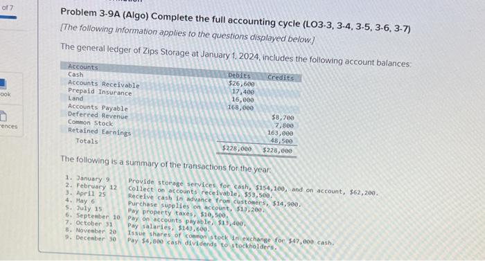 Solved Problem 3 9a Algo Complete The Full Accounting