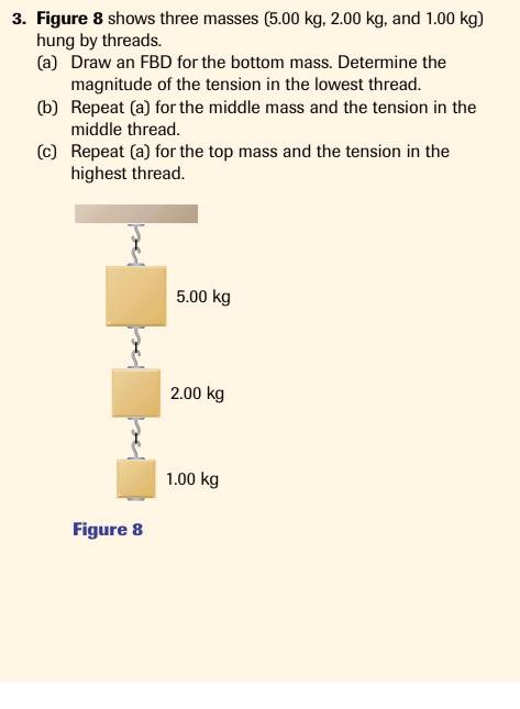 Solved 3. Figure 8 shows three masses ( 5.00 kg,2.00 kg, and | Chegg.com
