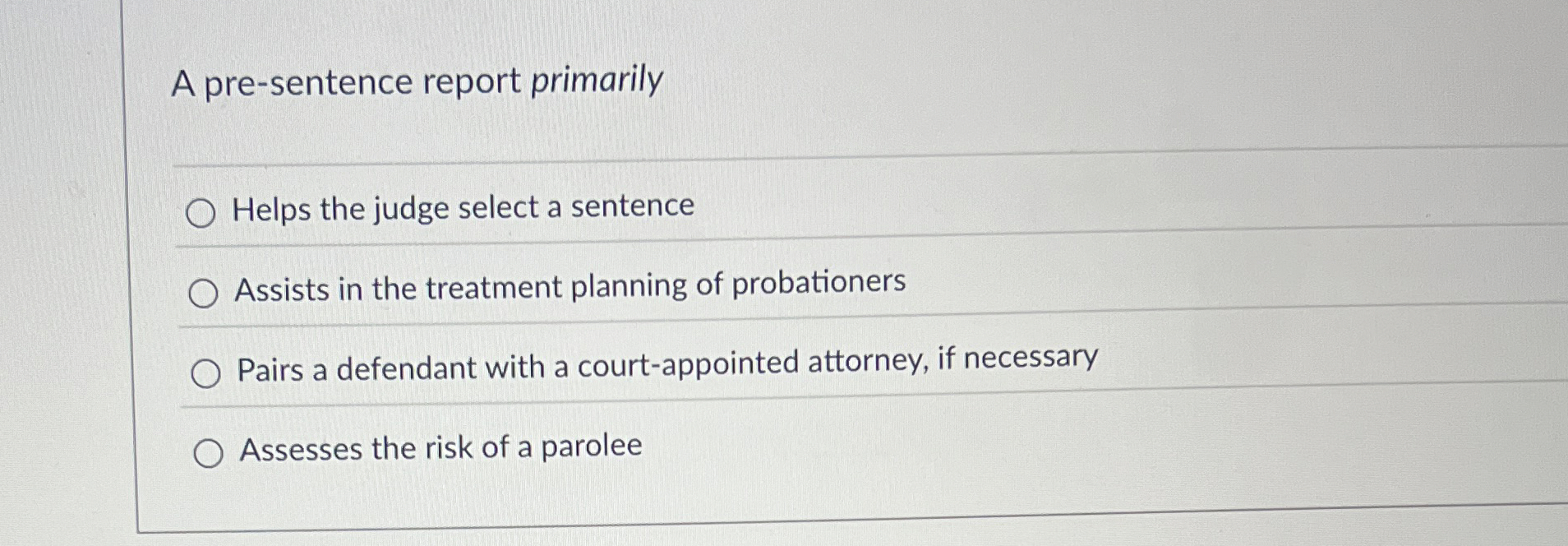 Solved A presentence report primarilyHelps the judge select