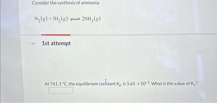 Solved Consider the synthesis of ammonia: | Chegg.com