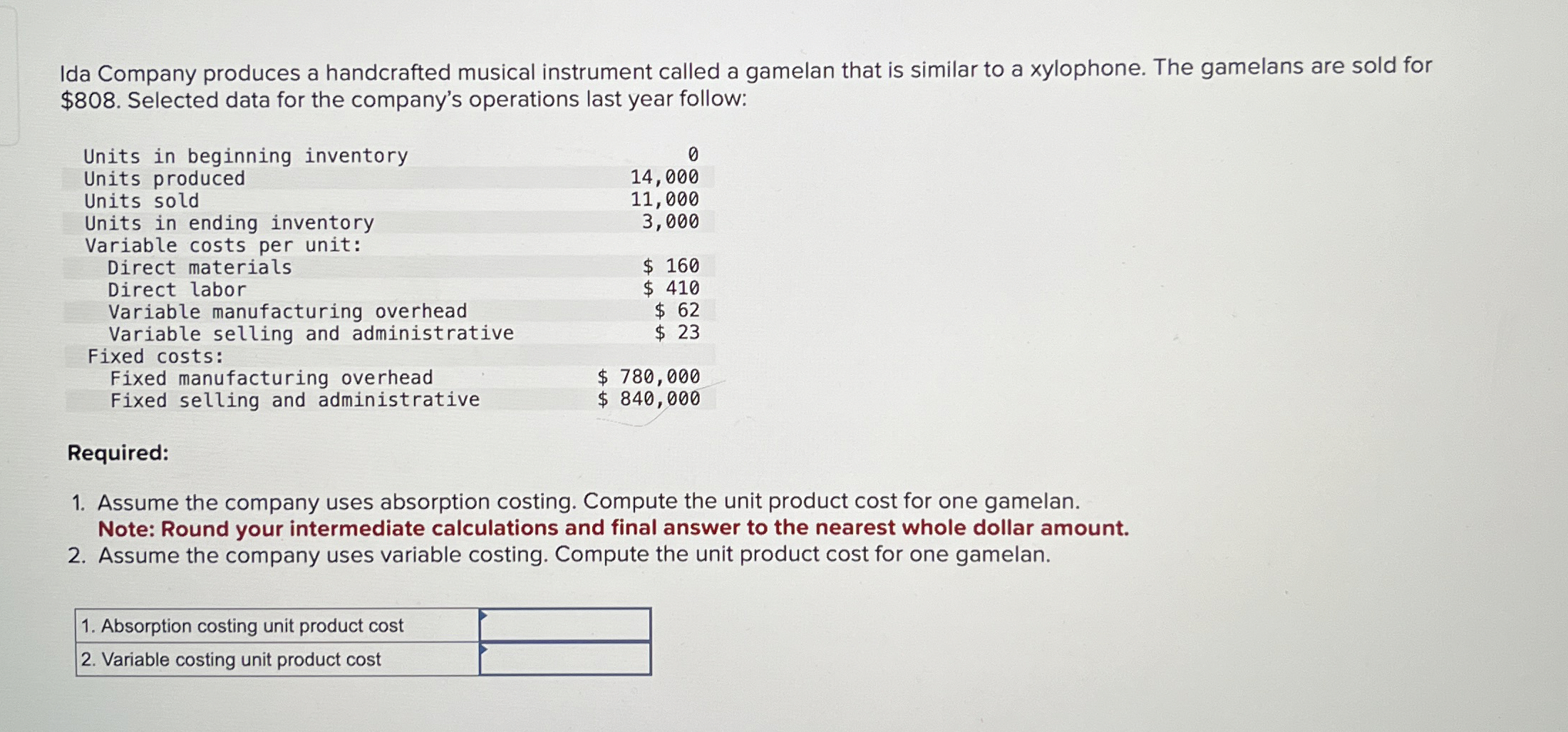 Solved Ida Company produces a handcrafted musical instrument