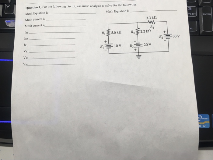 Solved Question 1) For the following circuit, use mesh | Chegg.com