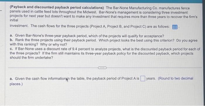 Solved (Payback And Discounted Payback Period Calculations) | Chegg.com