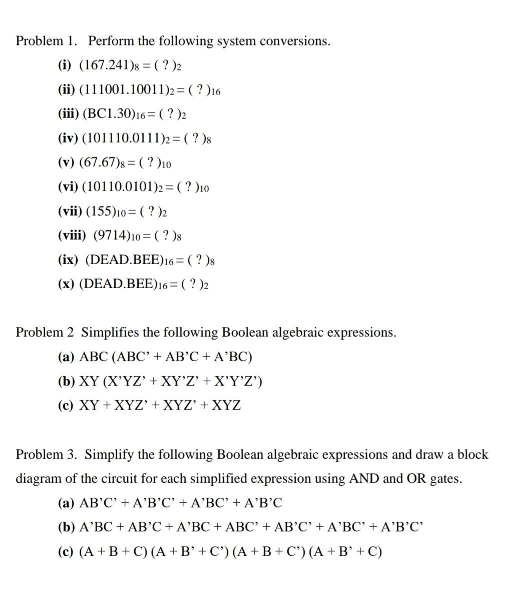 Solved Problem 1. Perform The Following System Conversions. | Chegg.com