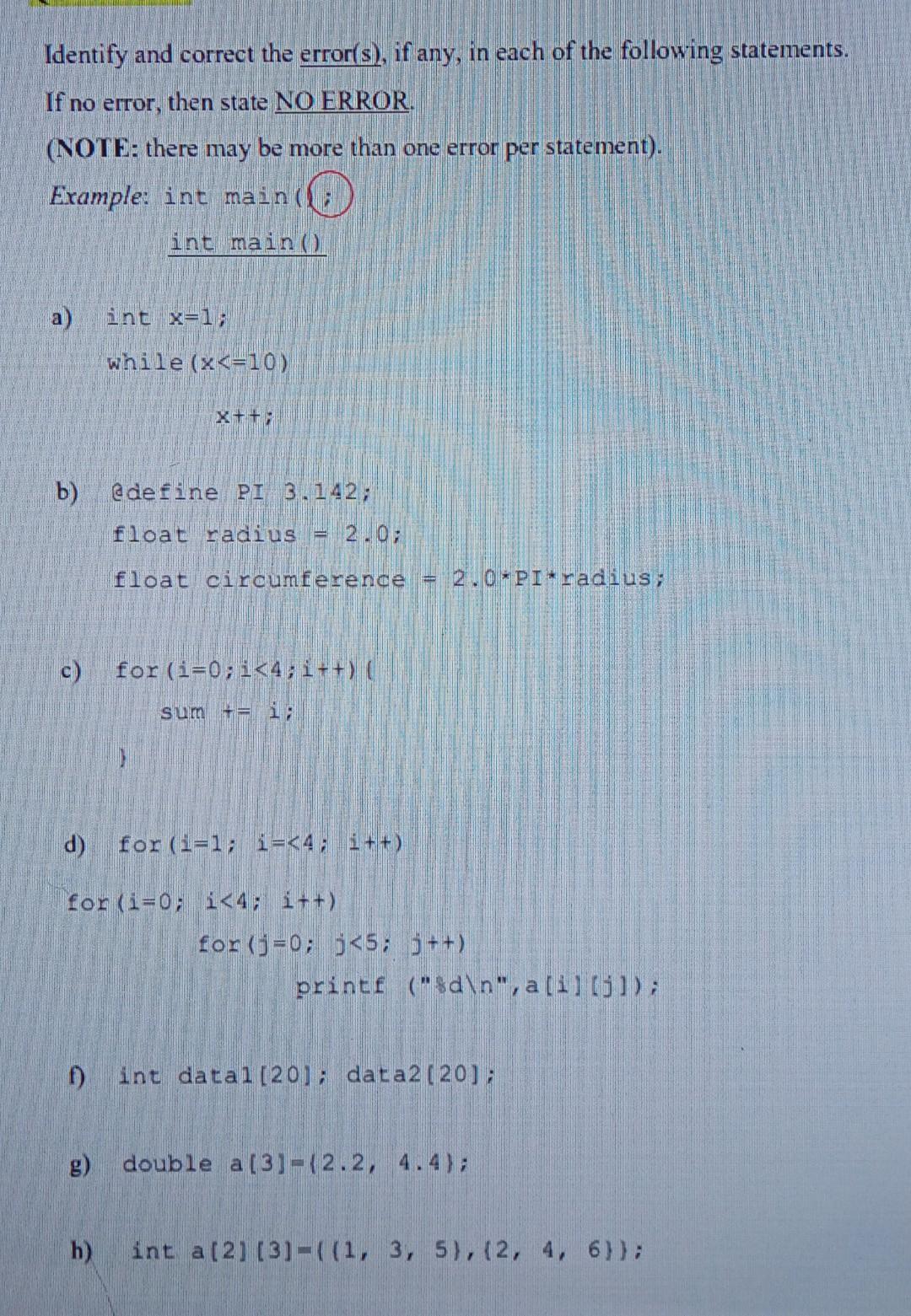 Solved Identify and correct the error(s), if any, in each of | Chegg.com