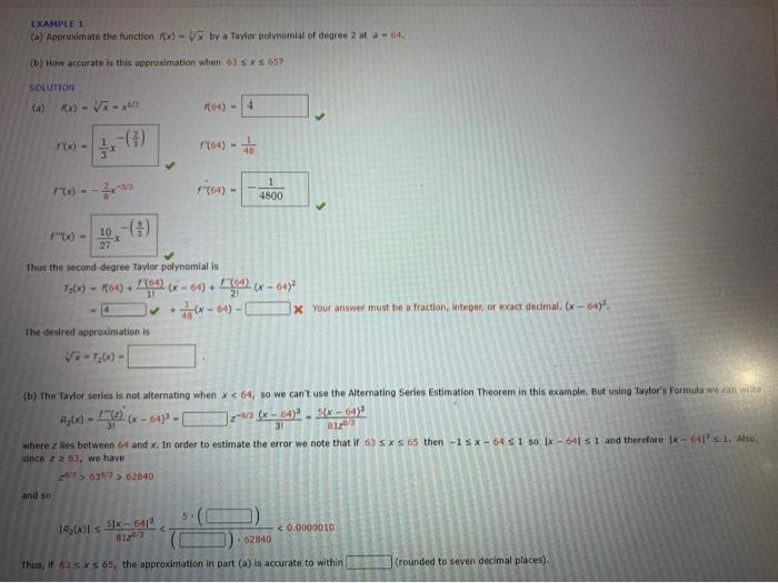 Solved EXAMPLE 1 () Approximate the function () - VX by a | Chegg.com