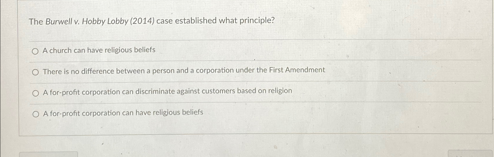 Solved The Burwell v. ﻿Hobby Lobby (2014) ﻿case established