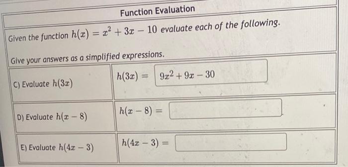 Solved Function Evaluation Given the function h(x) = x2 + | Chegg.com