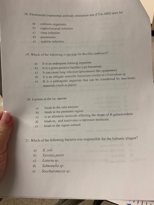 Solved 18. Fluorescent treponemal antibody absorption test