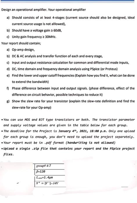Design An Operational Amplifier. Your Operational | Chegg.com