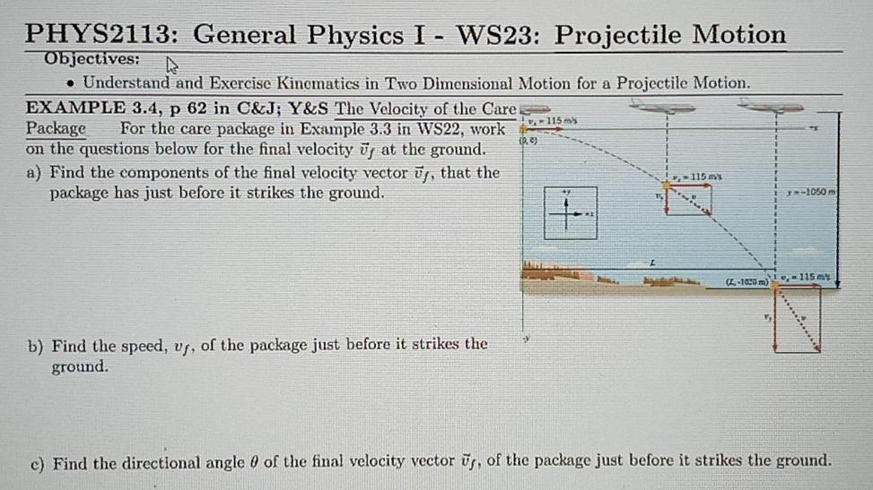 Solved PHYS2113: General Physics I - WS23: Projectile Motion | Chegg.com