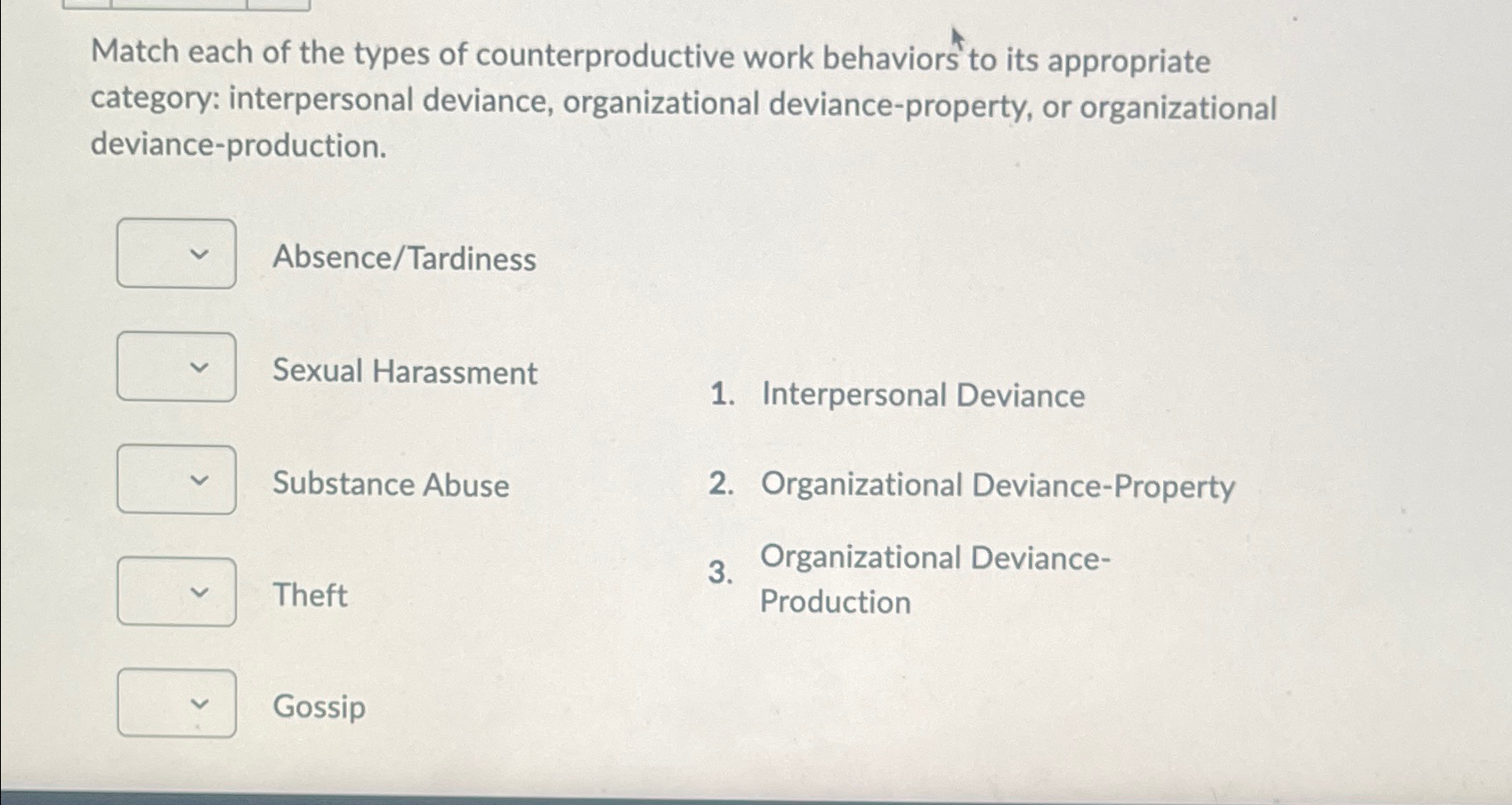 Solved Match each of the types of counterproductive work | Chegg.com